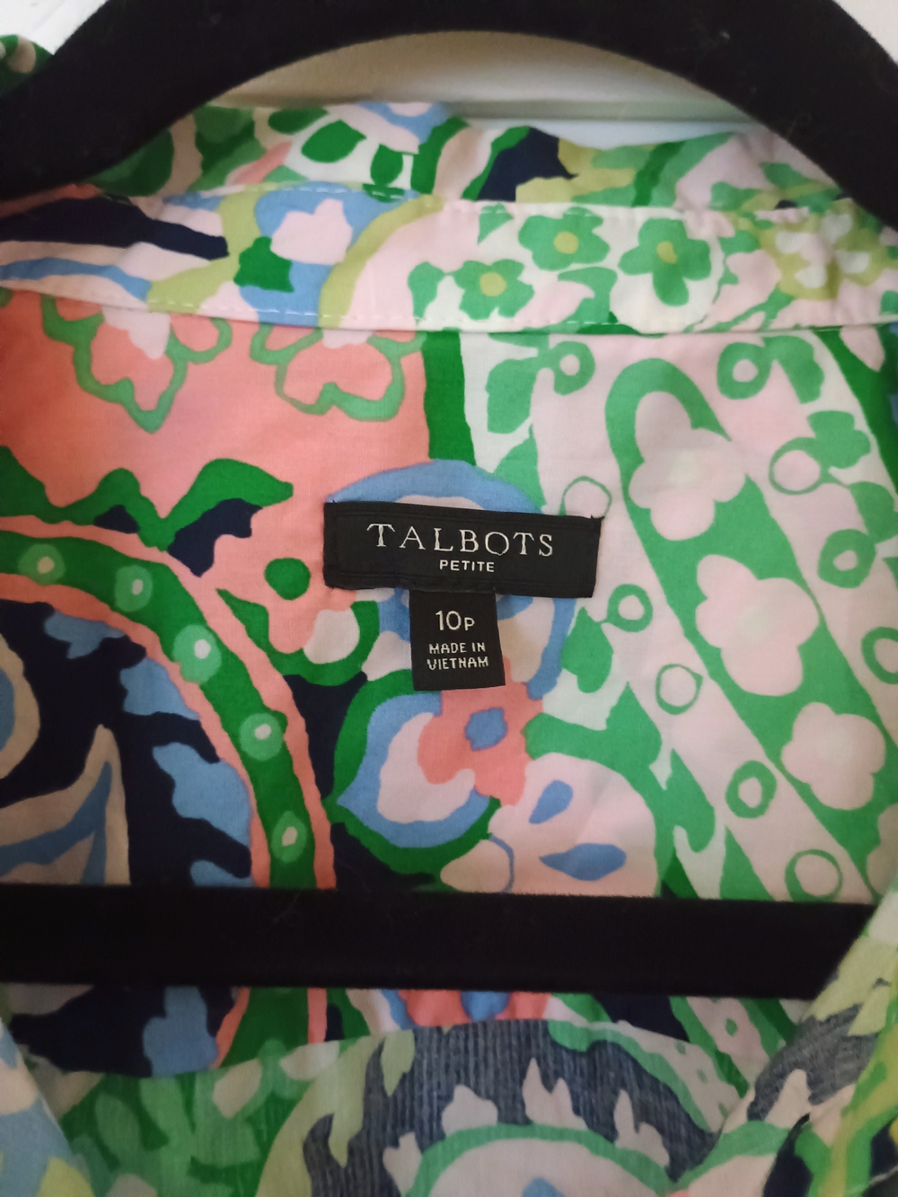 Talbots Green and Light Blue Paisley Shirtdress 10P - Picture 5 of 6
